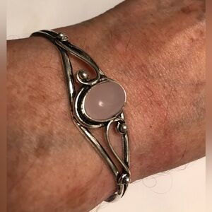 Rose Quartz 925 Sterling Silver Cuff Bracelet